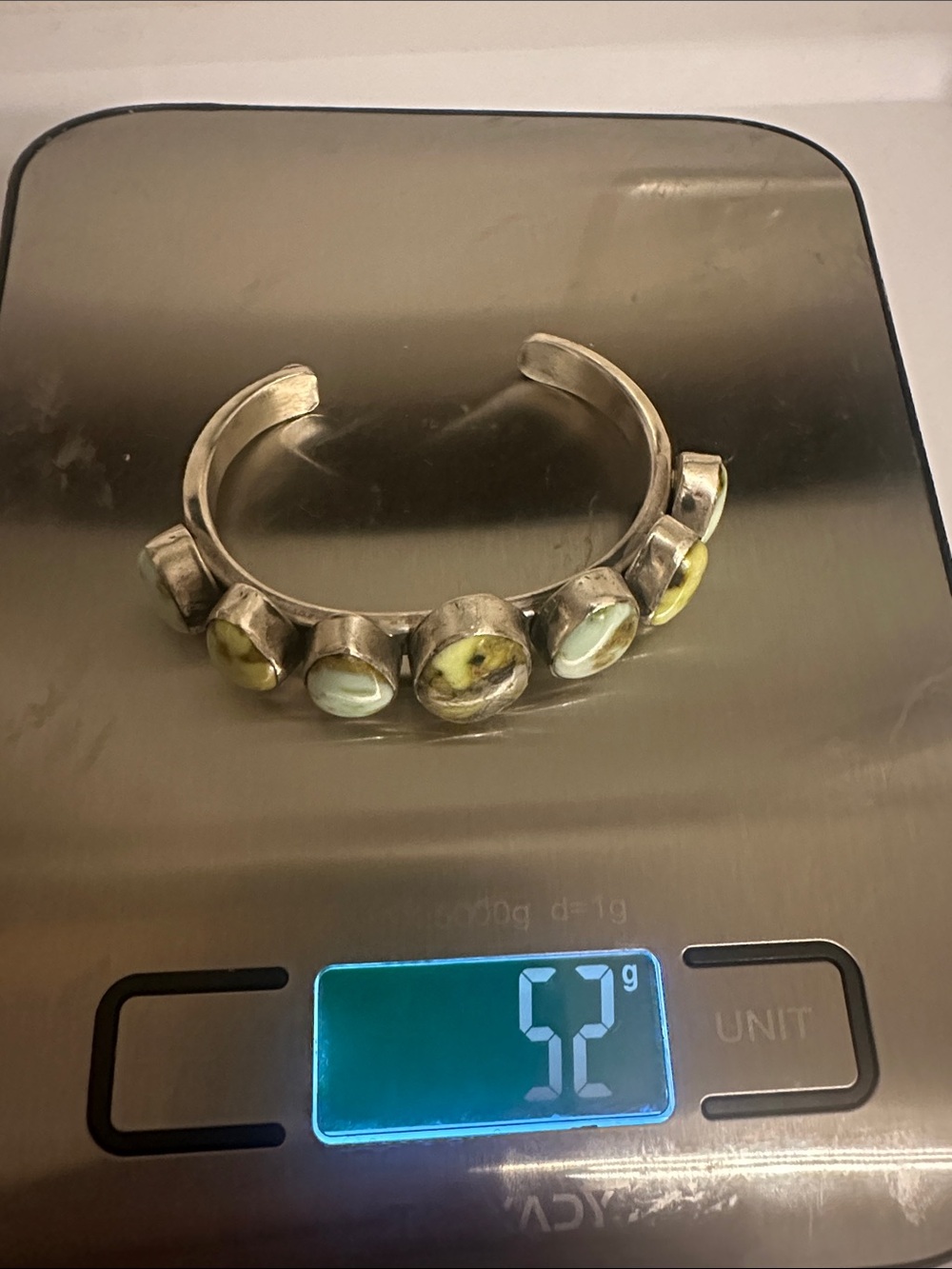 Navajo Tom Lewis Palomino Variscite Sterling Silver Cuff Bracelet - Picture 8 of 9